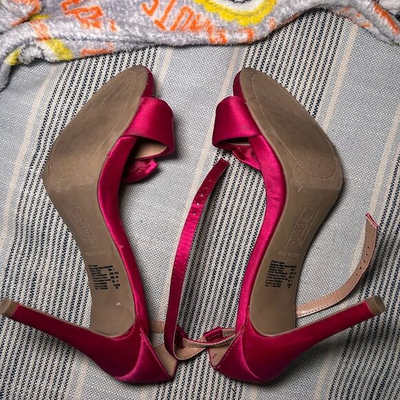 Brash Hot Pink Satin Bow Heeled Sandals Women's Size 7 Fuchsia Formal Stilettos - Picture 5 of 7